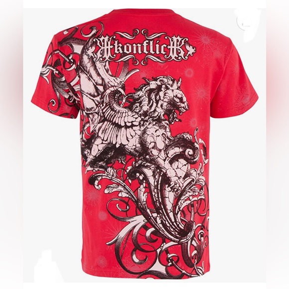 Sz S Sakkas Lion and Vines Metallic Silver Embossed Cotton Mens Fashion T-Shirt - Picture 2 of 5